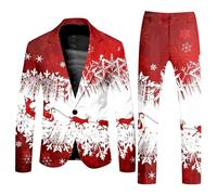 Men Christmas Suit UK Men's Suits Christmas Snowflake Santa Printed Pocket Lapel Button Suit for Party Single Braested Blazers Pattern Lightweight Pocket Suit Classic Jackets Suits for Men