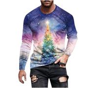 Men Christmas Sweatshirt Christmas Tree Jumper 3D Printed Xmas Pullover Long Sleeve Festive Tops Crew Neck Tshirts Slim Fit Sweater Comfortable Casual Tee Celebration Party Shirt Activewear Plus Size