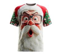 Men Christmas T-Shirts Winter Xmas Tunic Tops Classic Santa Claus Meme Expression Pullover Tshirt Breathable Cartoon Printed Round Neck Streetwear(X01-21, XL)