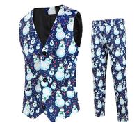Men Christmas Waistcoat and Pants Set UK Clearance 2 Piece Tuxedo Suits Santa Claus Xmas Costume V-Neck Button Down Vest Trousers Formal Business Slim Fit Suits Novelty Party Outfit Wedding Prom