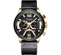 Men Chronograph Sport Watches Brown Leather Strap Quartz Watch Business Casual Wrist Watch for Men, C Gold Black, Business