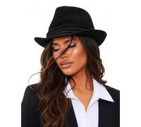 Men Classic Fedora-Hat Felt Manhattan-Gangster-Trilby with Band Unisex Women's Structured Trilby Fedora Hat(Size:S), Black, M