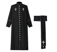 Men Clergy Roman Cassock Robe Pulpit Anglican Priest Bishop Pastor Minister Church Vestments Chasuble (2XL, Black)