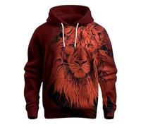 Men Clothes Work Wear Men Jackets Birthday Gifts Men's Casual Fashion Loose Animal Print Long Sleeved Drawstring Hoodie Hoodie Mens (Red, XXL)