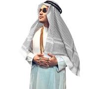 Men Colorful Grid Middle Arab Muslim Headscarf Casual Trend Characteristic And Comfortable Headscarf (Black One Size)