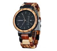 Men Colorful Wood Watches Multifunction Week & Date Quartz Mix Wooden Wrist Watch Lightweight, Mix-Color Wood,