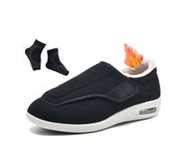 Men Comfort Diabetic Shoes, Men's Winter Thermal Fur Fleece Lined Orthopedic Adjustable Diabetic Shoes, Feet Walking Edema Sneakers, for Elderly, Swollen Feet, Plantar Fasciitis(C Black,11.5 UK)