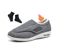 Men Comfort Diabetic Shoes, Men's Winter Thermal Fur Fleece Lined Orthopedic Adjustable Diabetic Shoes, Feet Walking Edema Sneakers, for Elderly, Swollen Feet, Plantar Fasciitis(Light Gray,11.5 UK)