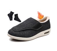 Men Comfort Diabetic Shoes, Men's Winter Thermal Fur Fleece Lined Orthopedic Adjustable Diabetic Shoes, Feet Walking Edema Sneakers, for Elderly, Swollen Feet, Plantar Fasciitis(Dark Gray,11.5 UK)