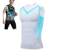 Men Compression Shirt,Ionic Shaping Vest, 2025 Version Ionic Shaping Sleeveless Shirt, for Men to Build a Perfect Body (White Green,L)