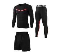 Men Compression Suit 3-Piece Sportswear Set Quick Dry Gym Running Suits Underwear Workout Gym Tights Base Layer Top and Leggings Trousers