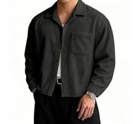 Men Corduroy Shirt,Long Sleeve Lapel Solid,Casual Streetwear Layering | Men\'s Corduroy Shirt, Solid Lapel Long Sleeve, Polyester Casual for top, Streetwear Layering for Spring Autumn