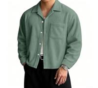 Men Corduroy Shirt,Long Sleeve Lapel Solid,Casual Streetwear Layering | Men\'s Corduroy Shirt, Solid Lapel Long Sleeve, Polyester Casual for top, Streetwear Layering for Spring Autumn