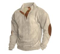 Men Corduroy Sweatshirts | Stand Collar Fleece Pullover Sweatshirts | Elbow Patch Jumpers | Fall Winter Padded Hoodless Sweatshirt Added Warmth Long Sleeve Sportwear Button Up Workwear Tops Coffee