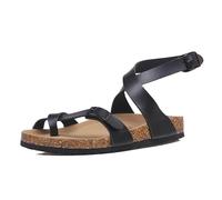Men Cork Sandals, Men's Outdoor Adjustable Metal Buckle Cross Strap Bunion Corrector Flat Sandals, Fashion Open Toe Plantar Fasciitis Flip Flops, for Big Toes Bent Toes(Black,6.5 UK)