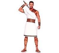 Men Costume Premium Comfortable Versatile Classic Stylish Durable | White Tunic Adjustable Belt Greek Key Trim Breathable Fabric Unisex Adult Size Halloween Party Theatrical Performance Toga