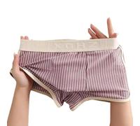 Men Cotton Boxer Shorts Breathable Striped Trunks Soft Underwear For Men Comfortable Sleepwear Bottoms Casual LOUNGEs Pants MALEs Stretchy Hipster Briefs Everyday Essential(M Pink)