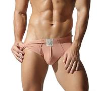 Men Cotton Briefs Breathable U Convex Pouch Underwear Soft Solid Patchwork Style Low Waist For Boxer Shorts For Daily Comfort M-2XL(M Orange)