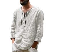 Men Cotton Linen Henley Shirts, Men's Business Casual Patchwork Shirt Men's Casual Solid Colour Lace-Up Long Sleeve Shirt Top Beach Yoga Tops Men's Long Sleeve Tops Compression Tops for Men Beige