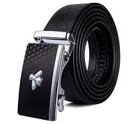 Men Cowhide Belt, Alloy Ratchet Buckle Bee Novelty Waist Belt Designer Buckle Animal Casual Wear Gift Set, Black 5, 51inch(130cm)fits waist below 44inch