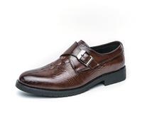 Men Crocodile Embossed Monk Strap Dress Shoes for Business Formal Brown