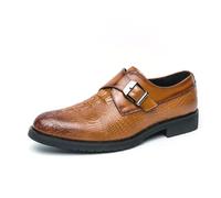 Men Crocodile Embossed Monk Strap Dress Shoes for Business Formal Yellow