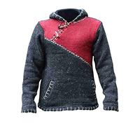 Men Cross Zipped Patchwork Fleece Lined Boho Hippie Hoodie Woollen Jacket Festival Patch Nepalese Long Sleeve Wool Blend Jacket Hippy Autumn Winter Pullover Plus Size Causal Lightweight Sweatshirt