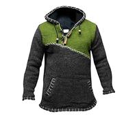 Men Cross Zipped Patchwork Fleece Lined Boho Hippie Hoodie Woollen Jacket Festival Patch Nepalese Long Sleeve Wool Blend Jacket Hippy Autumn Winter Pullover Plus Size Causal Lightweight Sweatshirt
