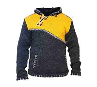 Men Cross Zipped Patchwork Fleece Lined Boho Hippie Hoodie Woollen Jacket Festival Patch Nepalese Long Sleeve Wool Blend Jacket Hippy Autumn Winter Pullover Plus Size Causal Lightweight Sweatshirt