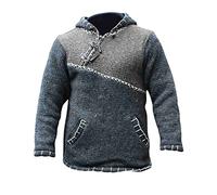 Men Cross Zipped Patchwork Fleece Lined Boho Hippie Hoodie Woollen Jacket Festival Patch Nepalese Long Sleeve Wool Blend Jacket Hippy Autumn Winter Pullover Plus Size Causal Lightweight Sweatshirt