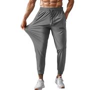 Men Cuffed Jogging Bottoms Ice-Silk Quick Dry Tracksuit Bottoms Pants Cool Breathable Slim Fit Running Trousers with Pockets Drawstring Gym Joggers Elasticated Waist Causal Trousers for Sports Grey