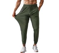 Men Cuffed Jogging Bottoms Ice-Silk Quick Dry Tracksuit Bottoms Pants Cool Breathable Slim Fit Running Trousers with Pockets Drawstring Gym Joggers Elasticated Waist Causal Trousers for Sports Green