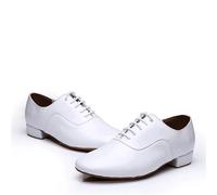 Men Dance Shoes Latin Ballroom Dance Shoes Low Heel Modern Indoor Men Tango Waltz Salsa Pu Leather Shoes for Hip Hop(White,44)