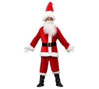 Men Deluxe Santa Costume Suit for Adults 6pcs Santa Claus Costumes for Christmas Xmas Velvet A,Comfortable