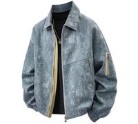 Men Denim Jacket Printed Youth Business Coat Loose Outerwear