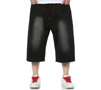 Men Denim - Male Quick Drying Ice Silk Casual Shorts Tether Solid Color Five Point Sweatpants (Black, 32)