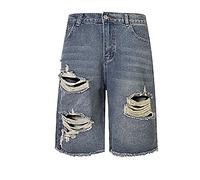 Men Denim - Male Quick Drying Ice Silk Casual Shorts Tether Solid Color Five Point Sweatpants (Blue, XL)