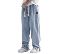 Men Denim - Man Winter Casual Daily Lazy Versatile Fashion Reflective Dirty Wear Outdoor Workwear Pocket Pants (Blue, M)