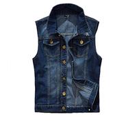 Men Denim Vest Vintage Sleeveless Washed Jeans Waistcoat Man Vintage Design Cowboy Ripped Jacket Male Waistcoat Dark Blue 3XL