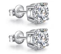 Men Diamond Earrings Men Stud Earrings Silver Diamond Studs CZ Earrings for Women Sterling Silver Stud Earrings Cubic Zirconia Men Earrings Studs Women Silver Earrings Studs Diamond Studs Earring 4mm