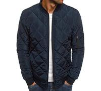 Men Diamond Quilted Bomber Jacket Lightweight Softshell Flight Jackets Windbreaker Varsity Slim Fit Full Zip Coat (Dark Blue,Large), Dark Blue, Large