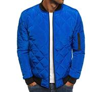 Men Diamond Quilted Bomber Jacket Lightweight Softshell Flight Jackets Windbreaker Varsity Slim Fit Full Zip Coat (Blue,XX-Large), Blue, XX-Large