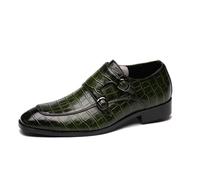 Men Double Monk Strap Shoes Wedding Derby Formal Shoes Slip On Wedding Dress Leather Shoe,Green,11 UK
