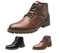 Men Dress Boots - Two Tone Fashion Boot High Top Shoes Travel Business Shoe Winter Casual Sneakers Lace Up Leisure Booties High Rise Outdoor Booties With Side Zipper - Mens Leather Lace Up Boots