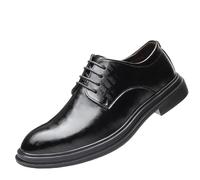 Men Dress Oxford Formal Shoes Italian Leather Lace Up Brogue Office Casual Non Slip Low Top Anti-Slip Shoe(8 UK) Black