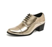 Men Dress Shoes Lace Up Oxford Classic Pointed Toe Modern Leather Shoes for Formal Business Wedding,Gold,5.5 UK