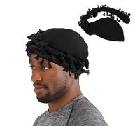 Men Durag Turban Head Wrap Satin Lined Twisted Halo Bandana Hat Tassels Hip Hop Stretchy Soft Dreadlocks Head Scarf Braid Tail Beanie Hair Loss Chemo Cap Black