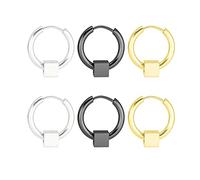 Men Earrings Titanium, Hoop Earrings Silver Black Gold 3 Pairs Circle With Square 8/10/12/14/16/18/20MM Hoop Earrings Women