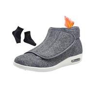 Men Edema Diabetic Shoes, Men's Orthopaedic Winter Thermal Fleece Lined High Top Adjustable Diabetic Shoes, Non-Slip Fattening and Widening, for Edema Arthritis Fasciitis Swollen(Grey,10.5 UK)