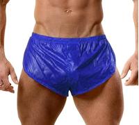 Men Extreme PU Shorts with Large Split Sides Underwear Boxers Briefs Blue L